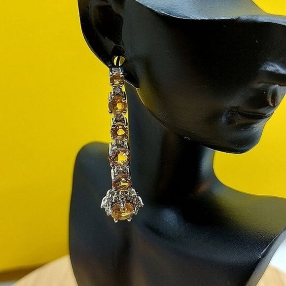 Natural Yellow Citrine 6mm & Cz 925 Sterling Silver‎ Earrings - Picture 5 of 7